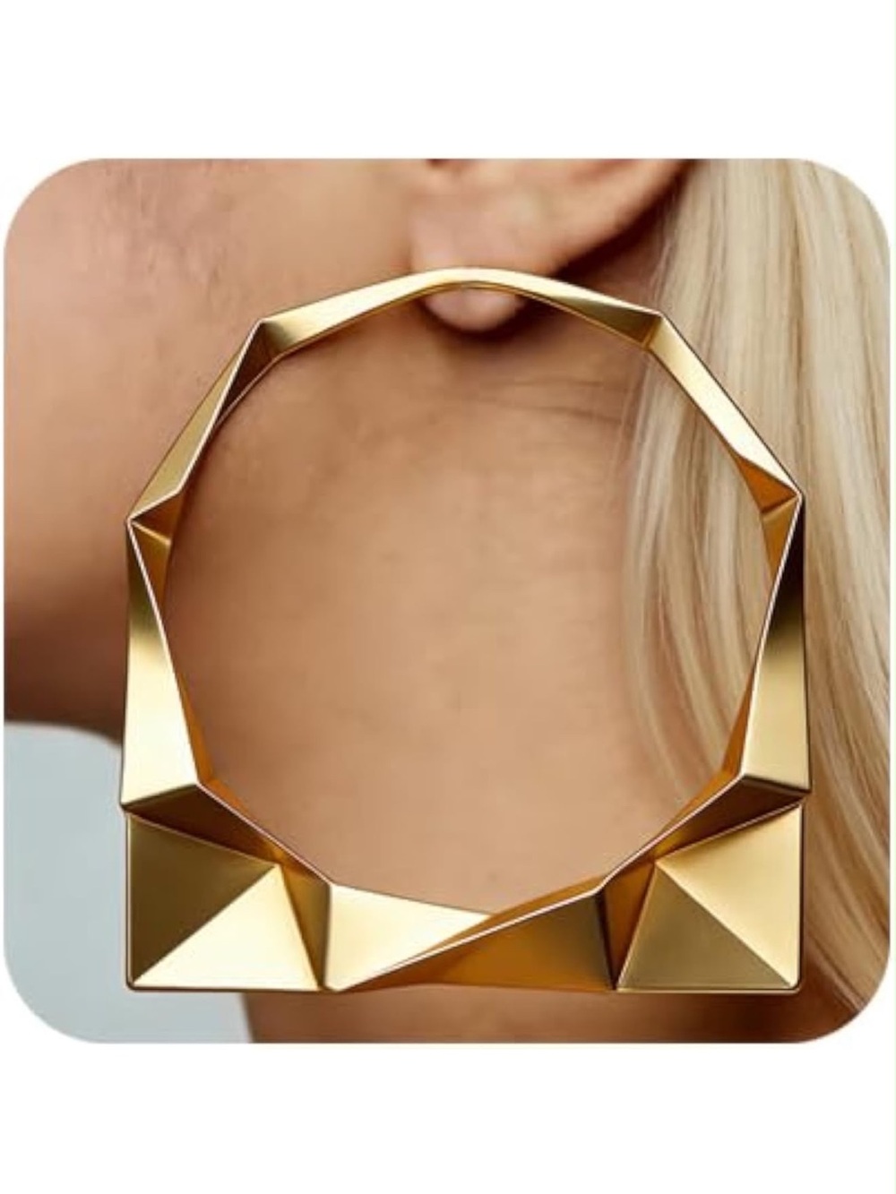 Anthropologie Faceted Gold Color Geometric Hoop Earrings - Picture 6 of 6